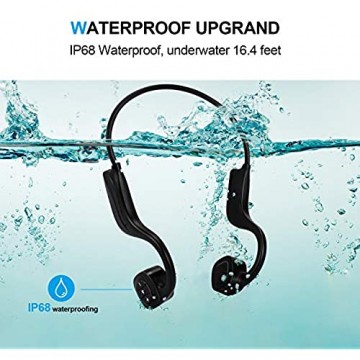 HUICCN Knochenschall Kopfhörer Bluetooth IP68 Wasserdicht Open Ear 8GB Conduction Kopfhörer mit Geräuschunterdrückung Mikrofon für Sport Schwarz