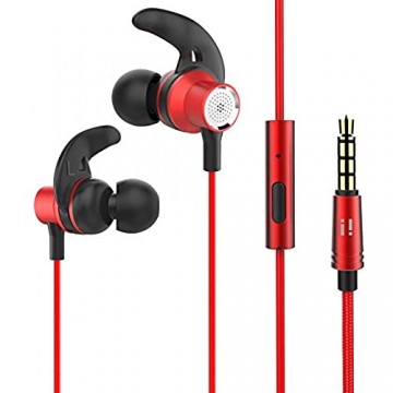 [i!®] Komfort Sport In Ear Kopfhörer Ohrhörer Headset | 3 5mm Klinke AUX Stecker | Mikrofon | Fitness | Jogging | rot