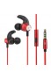 [i!®] Komfort Sport In Ear Kopfhörer Ohrhörer Headset | 3 5mm Klinke AUX Stecker | Mikrofon | Fitness | Jogging | rot