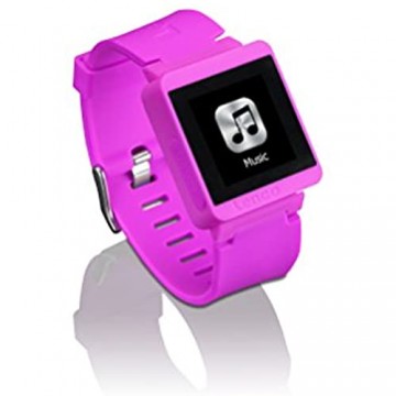 LENCO MP3 Sportwatch-100 mit BH-100 Bluetooth Kopfhörer (MP3 Micro-USB Touchscreen Schrittzähler spritzwassergeschützt nach Norm IPX-4 Silikon-Uhrarmband) pink