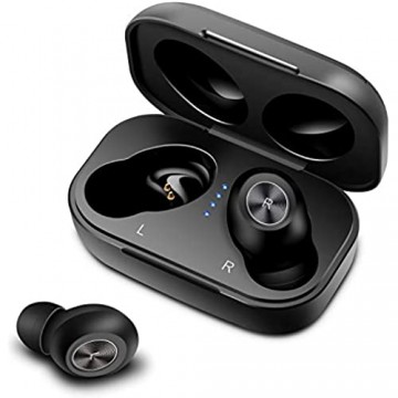 Torteco Drahtlose Kopfhörer Bluetooth 5.0 Kopfhörer In-Ear-Stereo-Ohrhörer mit Mikrofon EIN-Schritt-Kopplung mit Ladekoffer IPX6 wasserdicht zum Laufen Sport Arbeiten Schwarz